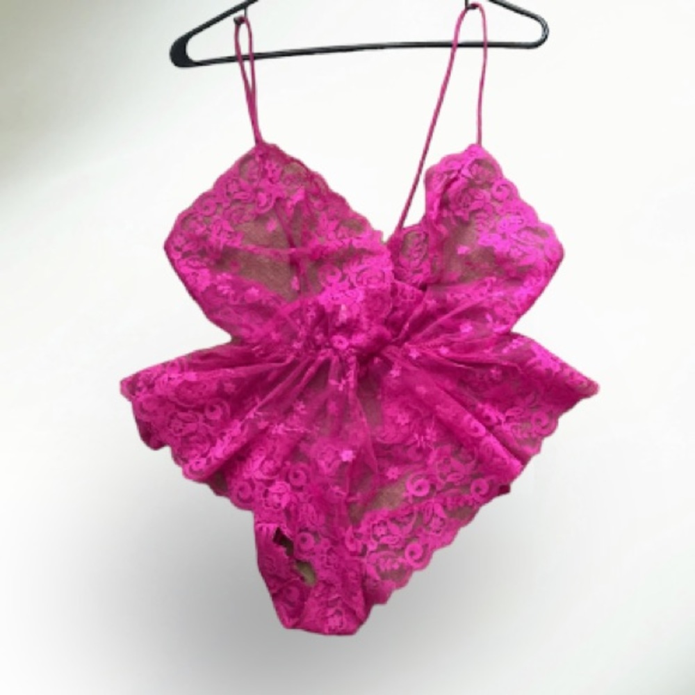 Fuchsia Pink Lace Teddy Size Small